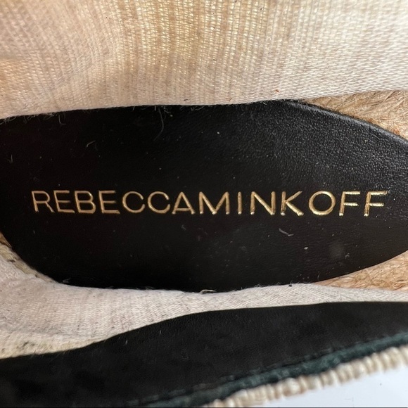 Rebecca Minkoff Tan Black Espadrille Studded Cap Toe Flats Size 7 1/2 Women’s - Picture 2 of 10